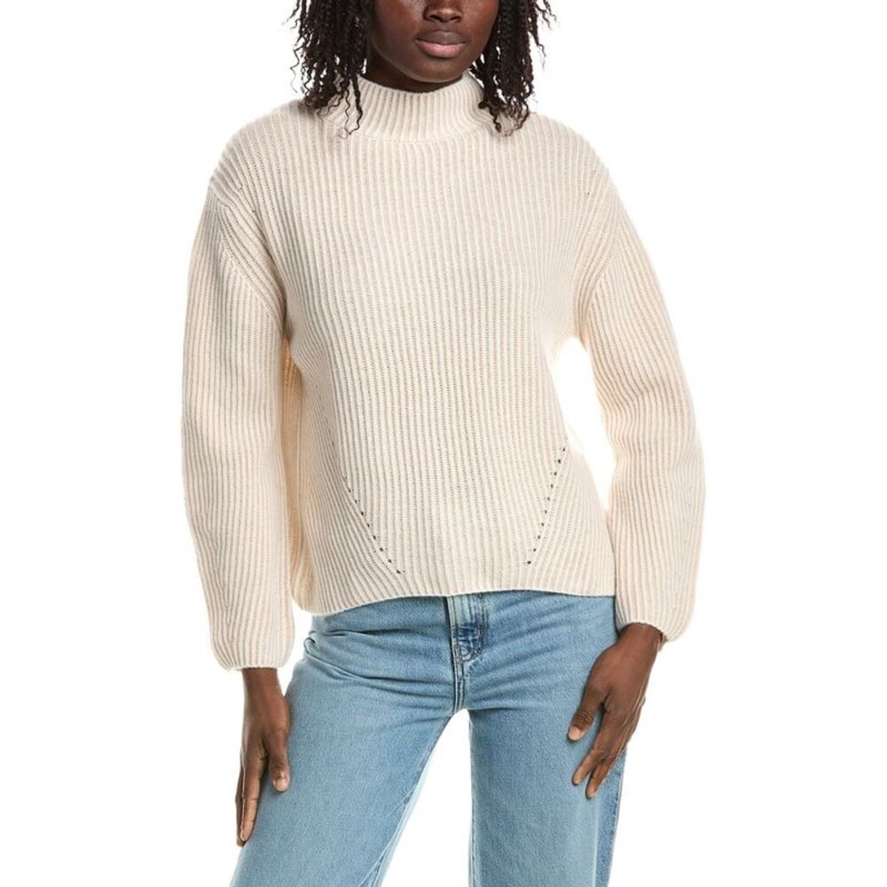 &Isla Womens  Joyce Plaited Rib Mock Neck 100% Cashmere Sweater, Brown